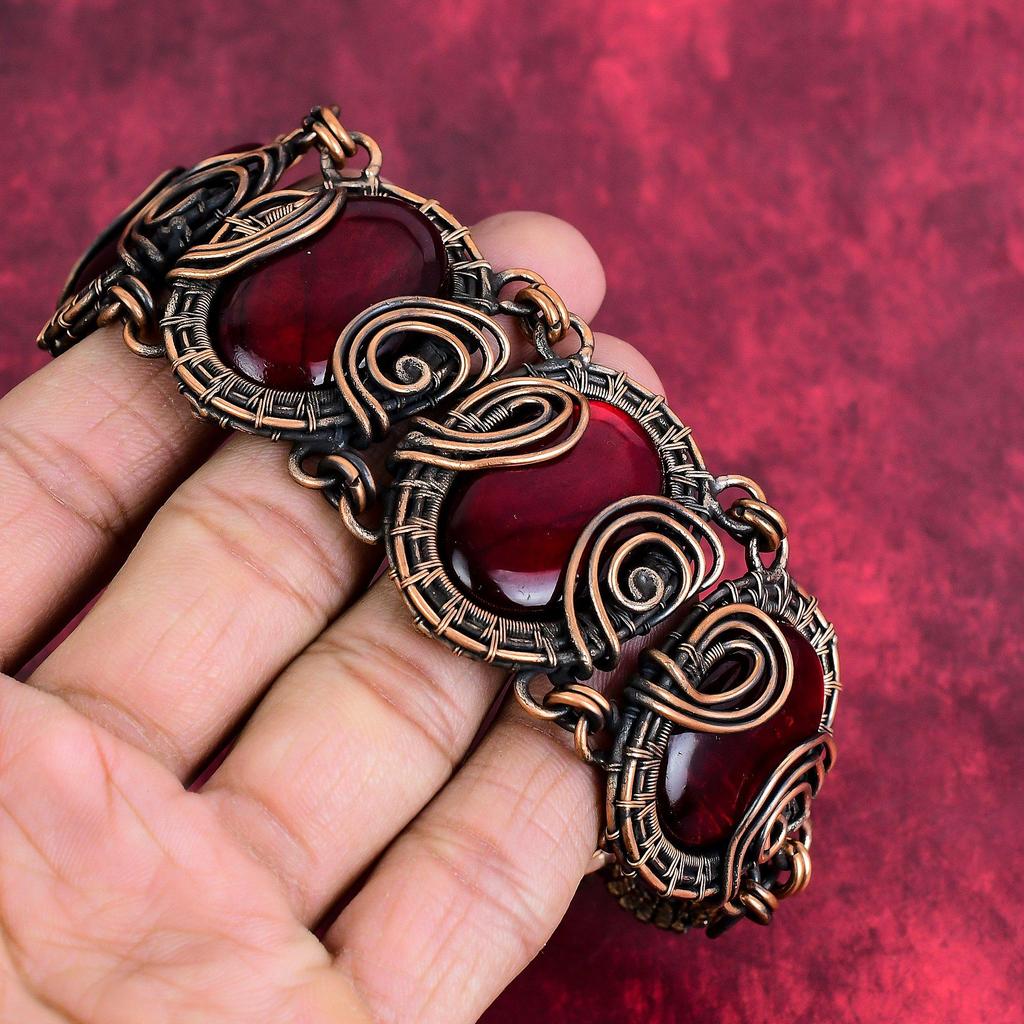 Red fire labradorite bracelet copper wire wrapped bracelet gemstone adjustable chain bracelet gifts for mother handmade copper wire jewelry