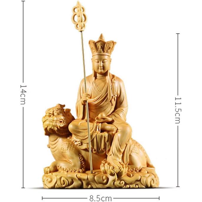 Ksitigarbha Bodhisattva Sitting on Tiger,Hand Carving Boxwood Buddha Statue for Home Office Decor,Ward Off Evil Spirits Buddha Figurines for