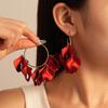 Retro Ankola Red Heart Flower Geometric Silver Needle Earrings - Simple, High-End Autumn/Winter Accessory for Women
