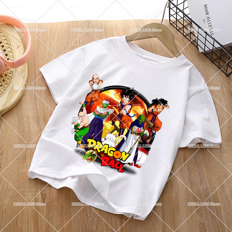 Anime Dragons Ball Children TShirts Cartoon Son Goku Short Sleeves Top Girl Boy Summer Crew Neck Tee Shirts Casual Kids Clothes