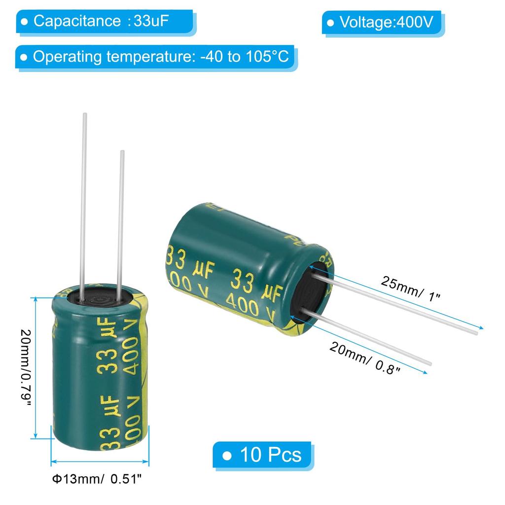 PATIKIL 400V 33uF Elektrolytkondensatoren 13x20mm Aluminium Hochfrequenz-Elektrolytkondensatoren für TV LCD Monitor Kühlschrank Leiterplatte Grün