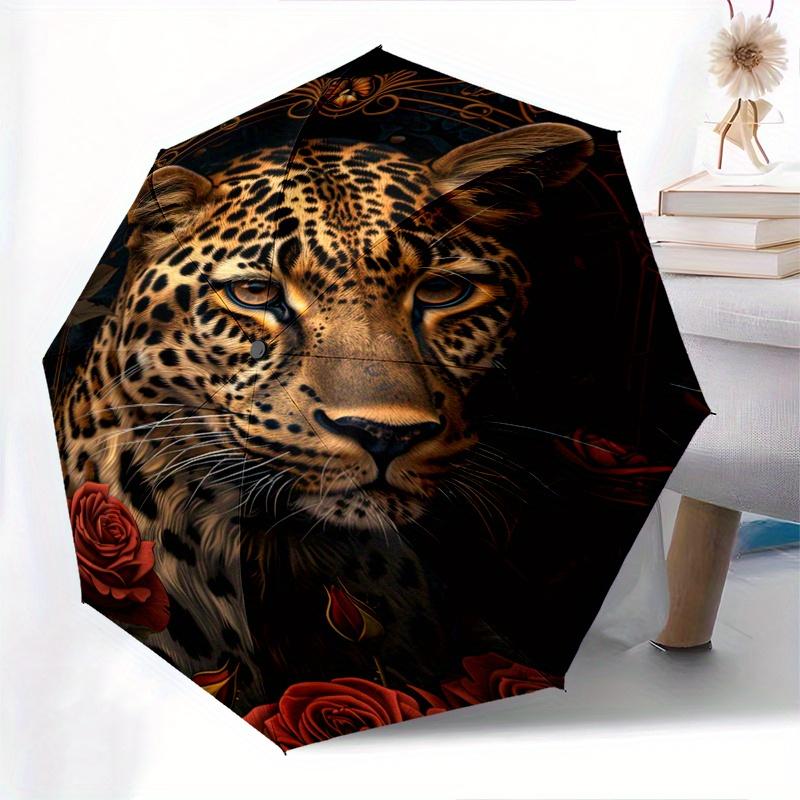 Leopardrosor Tema Automatiskt Öppna/Stäng Paraply, Portabelt 3-delat Kompakt Paraply för Män & Kvinnor, Alla hjärtans dag Mors dag Gåva0725064