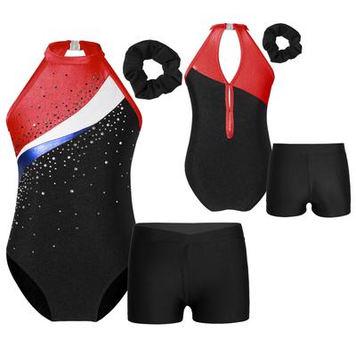 Tenues de danse de Ballet pour enfants filles, justaucorps de gymnastique brillant sans manches avec short athlétique, survêtement avec bandeau pour cheveux, vêtements d'activité