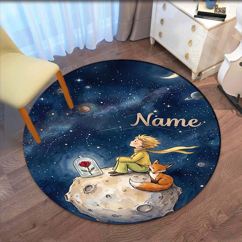 Custom Name The Little Prince Printed Round Rug Carpet Chair Rug Area Rug Entryway Doormats,for Office Chair Living Room Bedroom Kitchen Room.