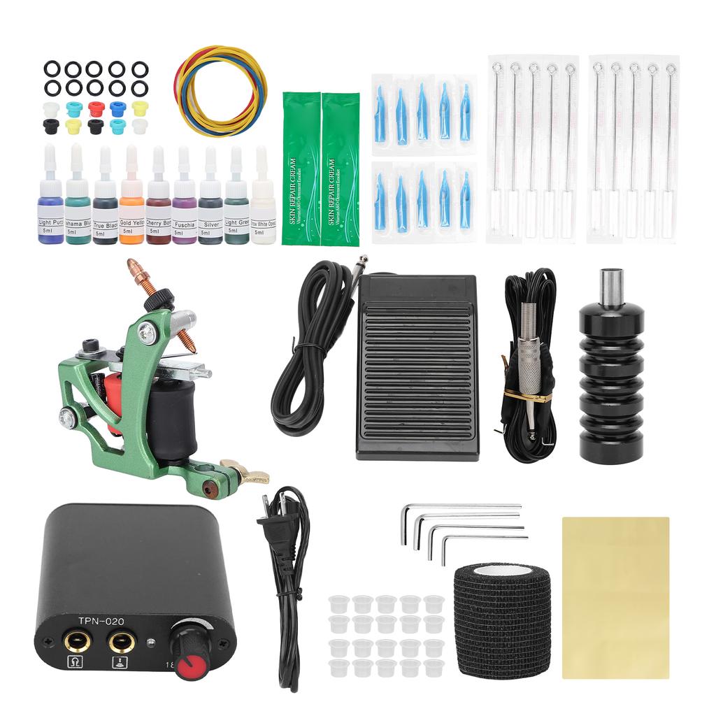 Complete Tattoo Machine Kit Professional Tattoo Kit with Coils Tattoo Machine 9 Ink Needle for