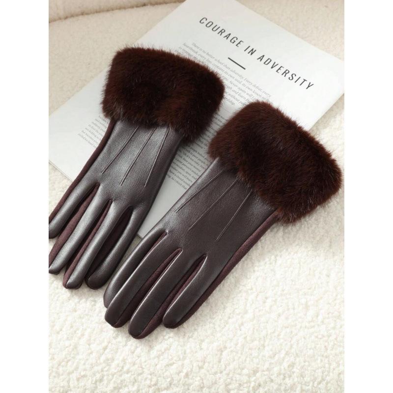 C 79819 Mink Leather Gloves Imitation Mink Hair Mouth Leather Gloves Yama