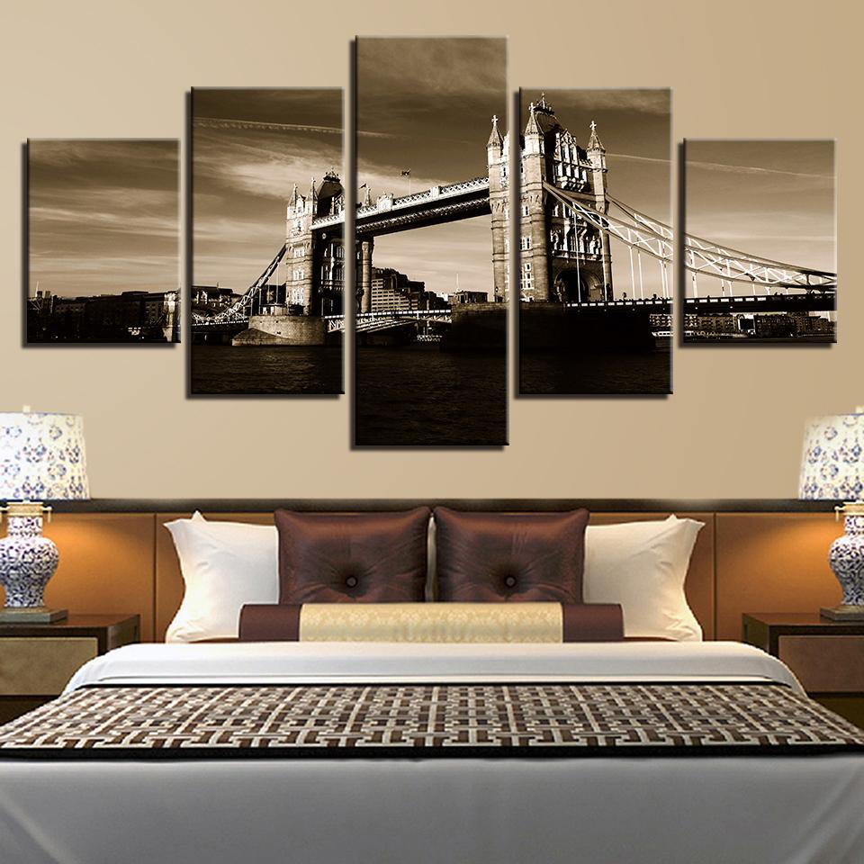 Canvas Painting Printed Art Poster Home Decor For Living Room Modern Artwork 5 Pieces London Tower Bridge Landscape Picture No Frame