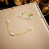 DIEYURO 316L Stainless Steel Tree of Life Turquoise Golden Necklace Earrings For Womens New Party Gift Fashion Jewelry Set