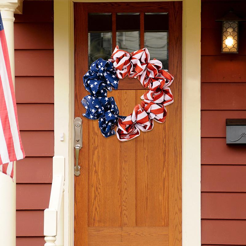 Stunning Polyester Independence Day Wreath Featuring Rustic Burlap Design 40cm