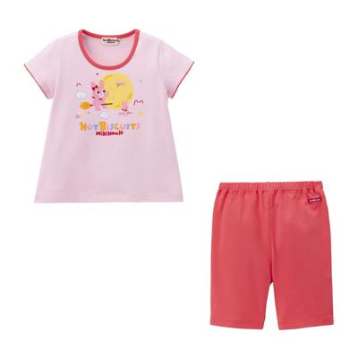 MIKIHOUSE HOT BISCUITS Short Sleeve Loungewear Set for Boys and Girls, Pink, 90cm, Product Code: 72-7302-681