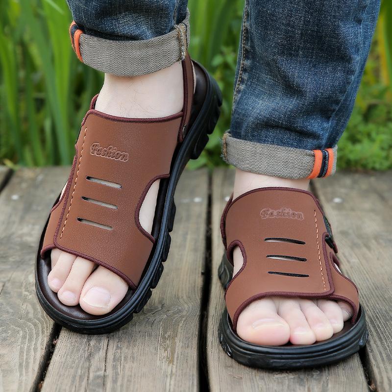 Leather Large Size Summer Men's Sandals Leather Soft Sole Non-slip Beach Shoes High-end Sandals Men's Sandals