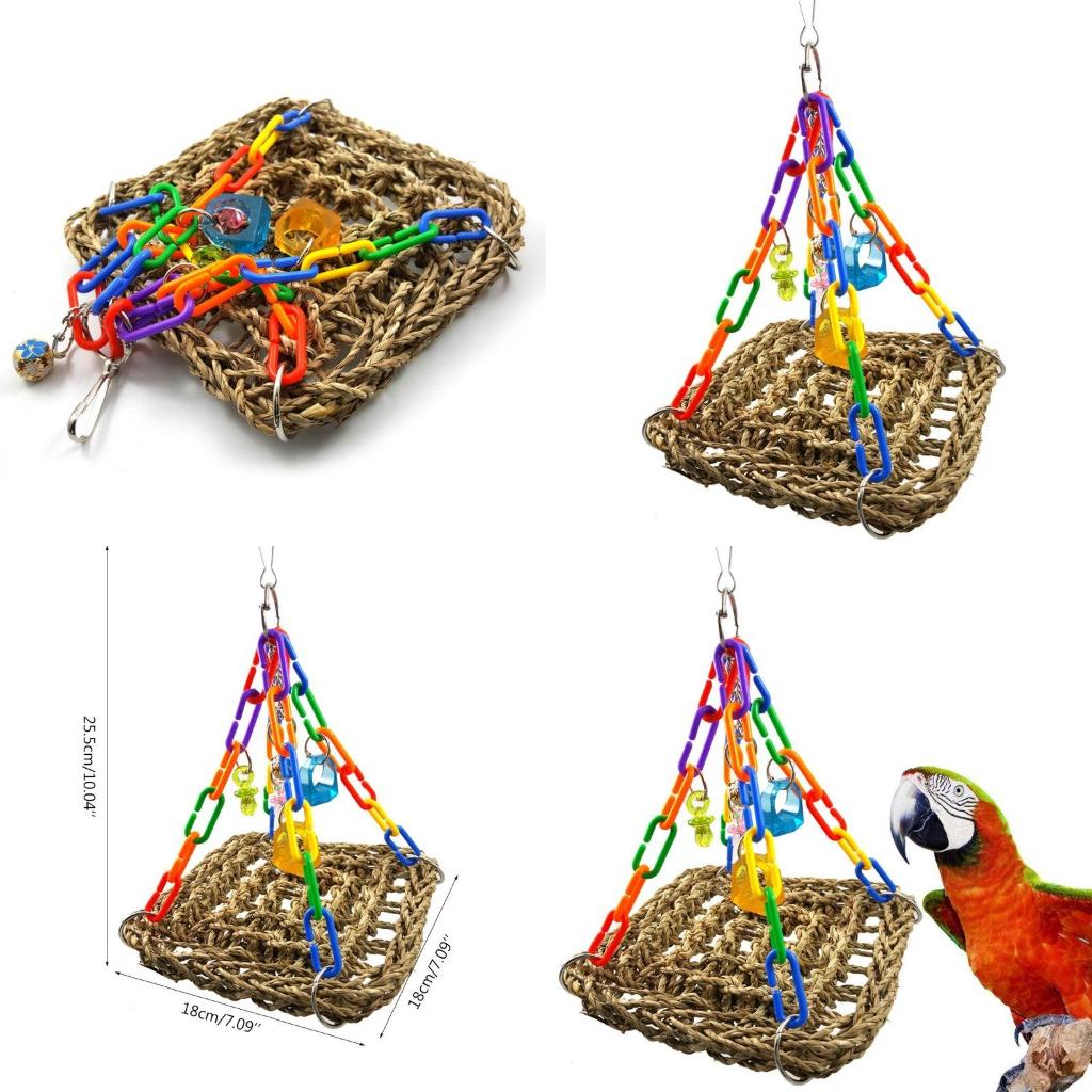 Lovebird Finch Canary Budgie Cage Perch Stand Swing Climbing Mat Straw Straw Mat Ladder Hammock Toy for Bird high quality