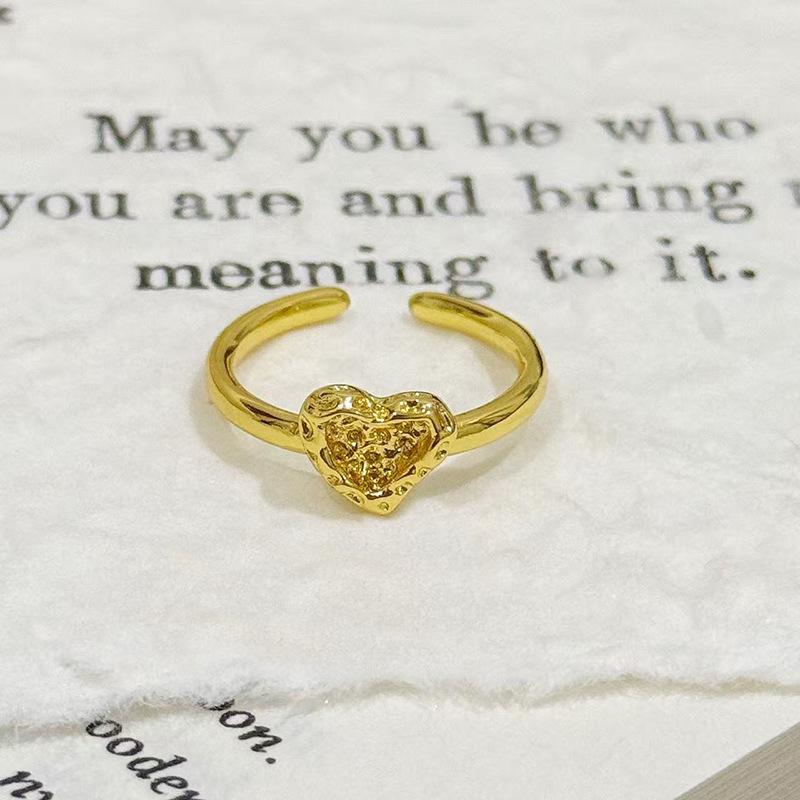 Medieval Vintage Water Drop Zircon Hammer Pattern Love Copper Coin Open Ring Personality Niche High Sense Ring Woman