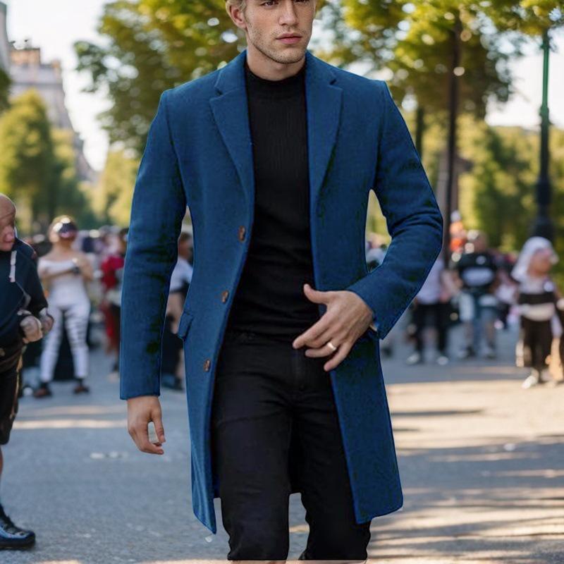 

2024 Men s Single-Breasted Wool Coat - Best Seller, Korean Style 3XL синий