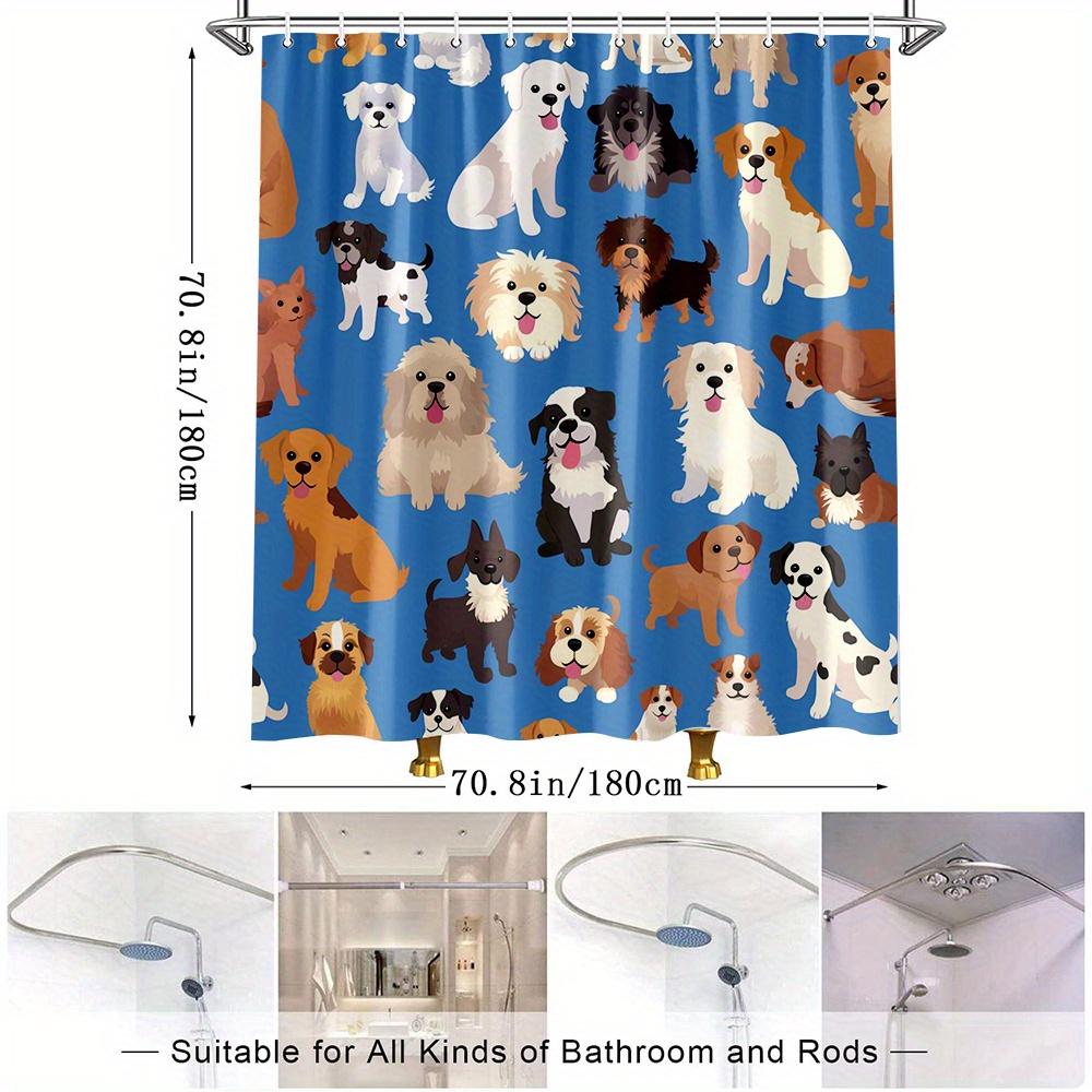 1Pc Cute Dog Print Shower Curtain For Pet Lovers - Soft Polyester Fabric, 70.8X70.8 Inches, Easy Install With 12 Hooks, Machine