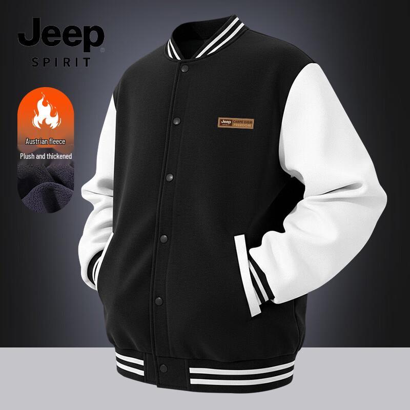 JEEP SPIRIT Unisex Heavyweight Fleece-Lined Colorblock Baseball Jacket