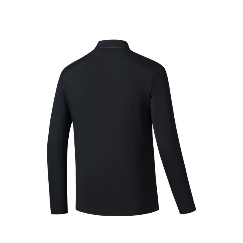 Anta Champion All-Weather Series Solid Color Comfortable Breathable Versatile Moisture-Wicking Long Sleeve Knit Shirt Men Tops Basic-Black 152520402-3