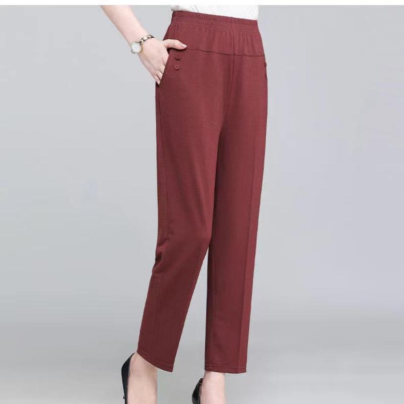 Summer Ice Silk Thin Casual Pants, Casual Straight Nine-inch Pants, Loose High-waisted Elastic and Tight-waist… More