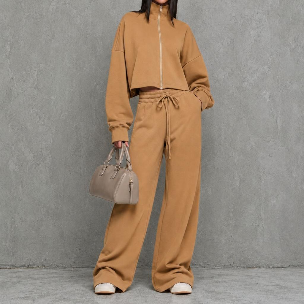 Women's Zip-Up Hoodie and High Waist Wide Leg Pants Set Casual Loungewear Tracksuit