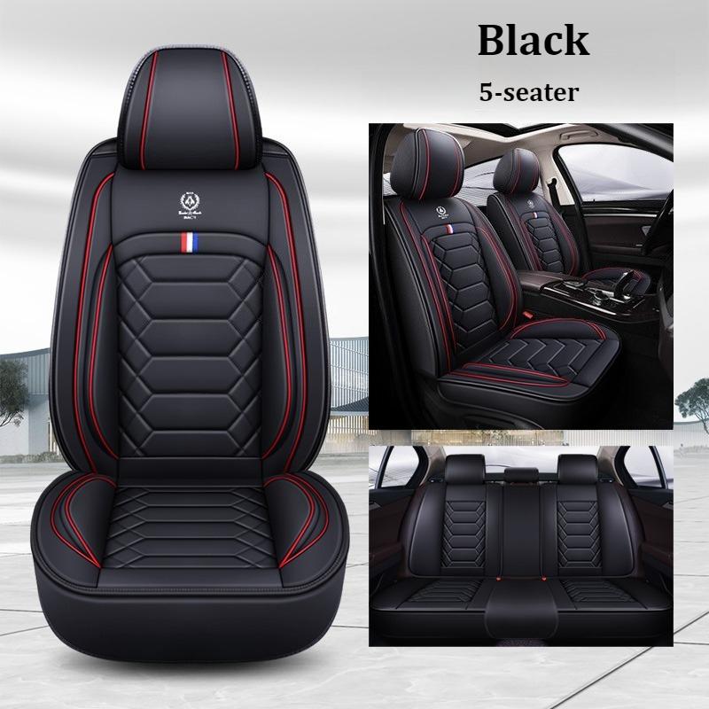 5-Seat Full Car PU Leather Seat Covers 3D Diamond Stitching Soft Comfortable Non-Slip Fit Most Cars All Season