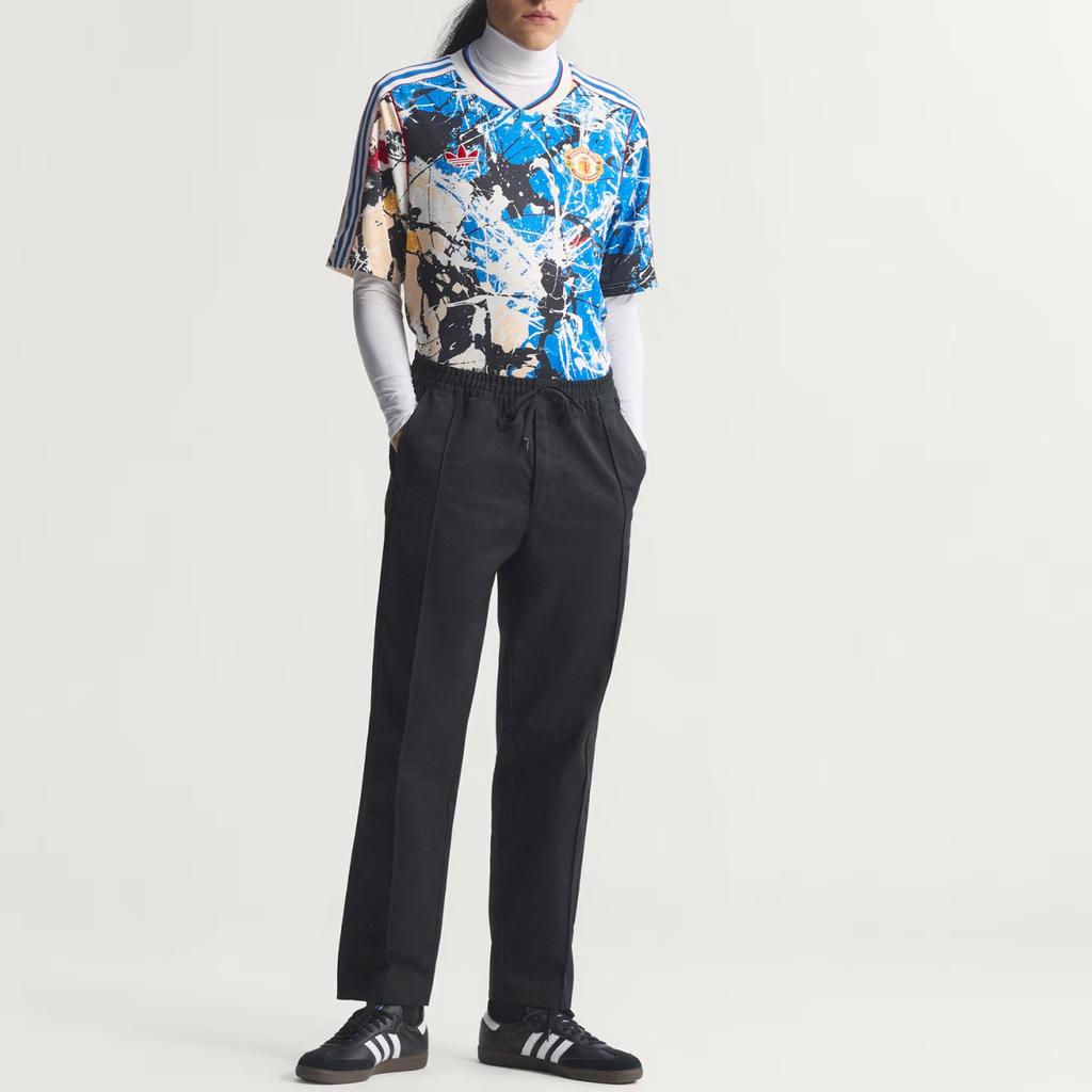 Adidas Originals Manchester United Stone Roses Slim Fit V-Neck Striped Short Sleeve Football Shirt Men tops JZ7098