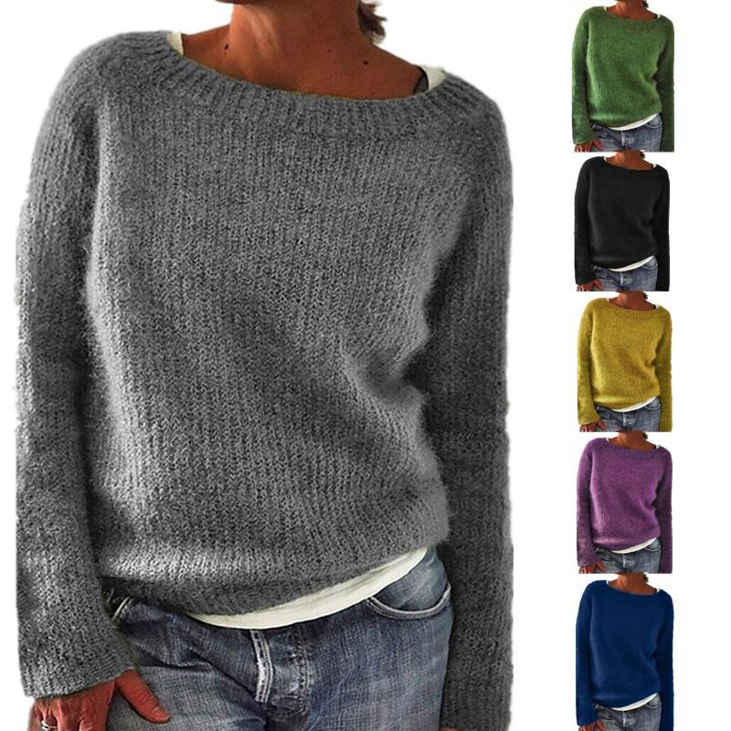 Maglione Basic a Maglia Tinta Unita con Scollo Rotondo Elegante e Versatile Lussuoso Vestibilità Rilassata Snellente e Versatile Top