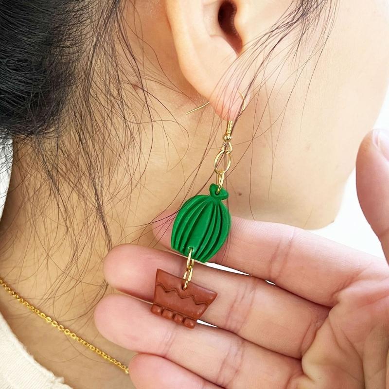 18Pcs Spring Fresh-Cactus Soft Pottery Cutter Earring Jewelry Pendant Maker Green Plant Ornament Pendant Cutting Mold