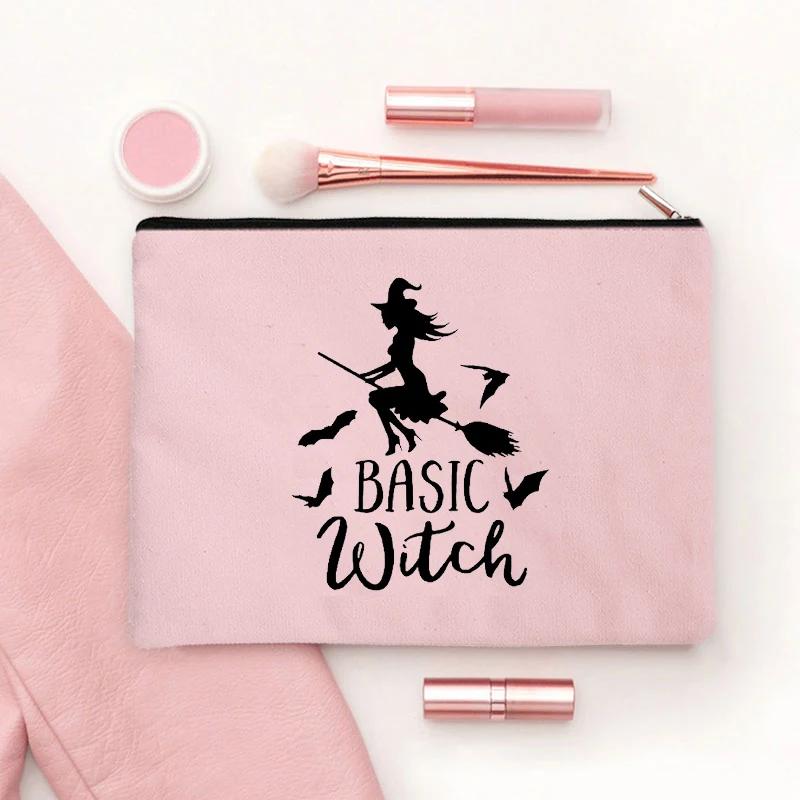Witch Print Canvas Zipper Makeup Bag Witchcraft Women Travel Lipstick Bag Skincare Storage Organizer Pencil Case Cosmetics Bags