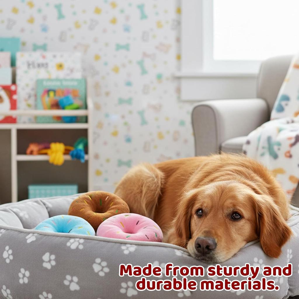 Donut Dog Toy, 3 Pack Puppy Squeaky Toys for Dogs, Dog Donut Toy Set with Blue, Pink and Brown Colors, Chew Resistant Dog Toy Donut for Small and