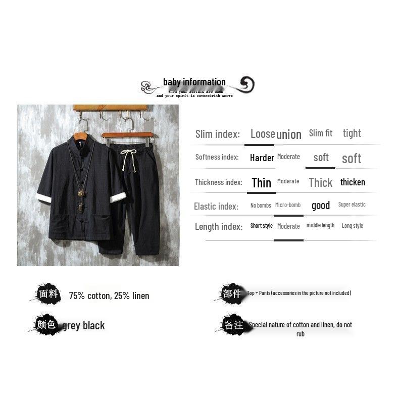 Men's Chinese Style Linen Jacket: Summer Three-Quarter Sleeve Cotton Hanfu Tang Suit with Traditional Zhongshan Button Design