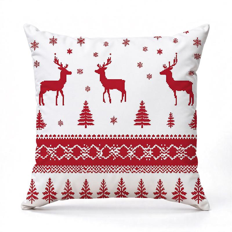 Christmas Decorative Pillows Reindeer Snowman Pattern Square Polyester Pillowcase, Modern Sofa Decorative Cushion Cover