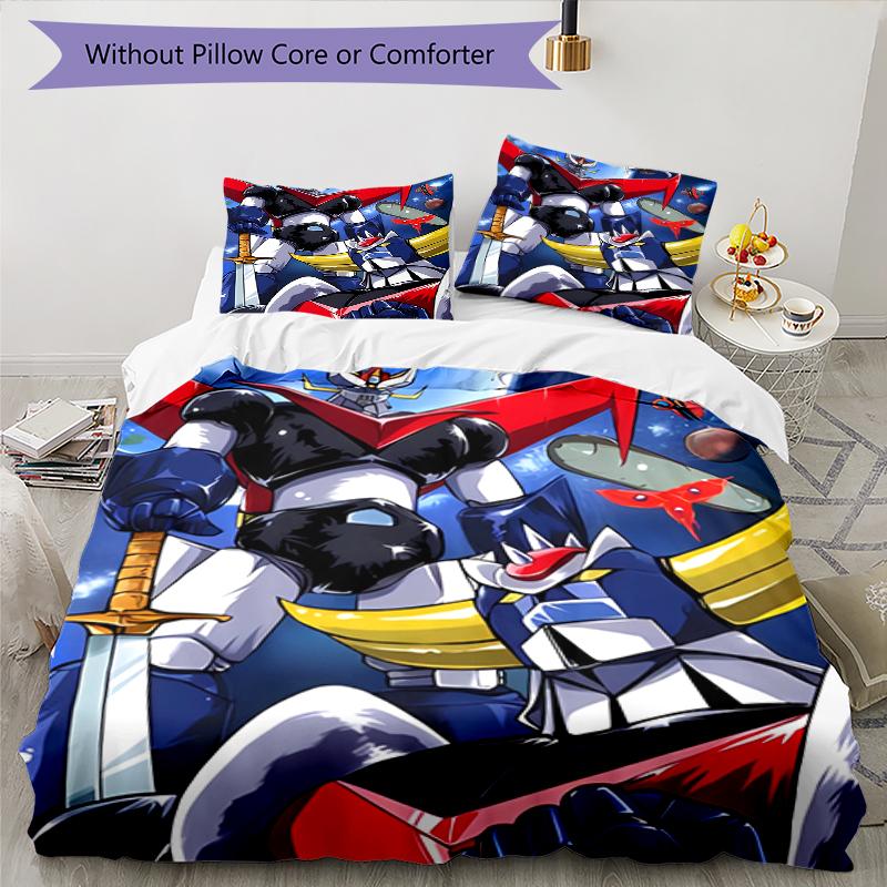 3pcs UFO Robo Grendizer pattern bedding set duvet cover set includes duvet cover &pillowcases, perfect all season bedroom decoration & gift