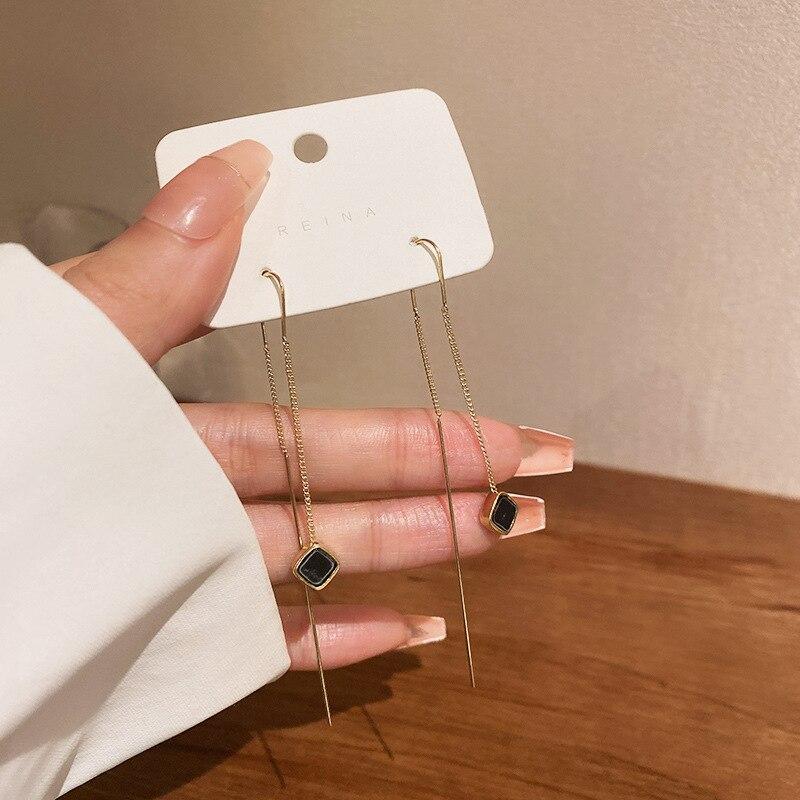 Simple Geometric Square Hanging Earrings, Gold Long Tassel Pendant, Fashionable Jewelry Gift For Women'S Parties