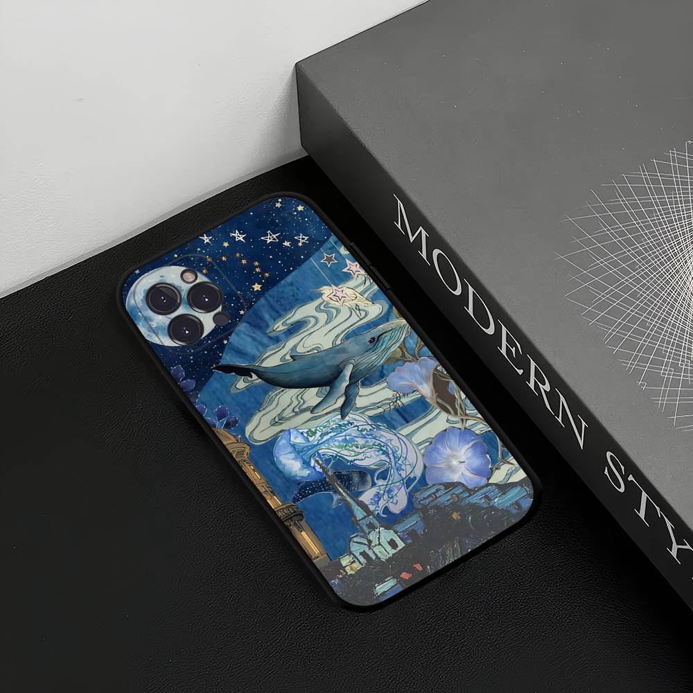 Space Ocean Whale Shark Black Silicone Phone Case For Iphone 17 Air 16 15 14 13 12 11 Pro Max Plus Back TPU