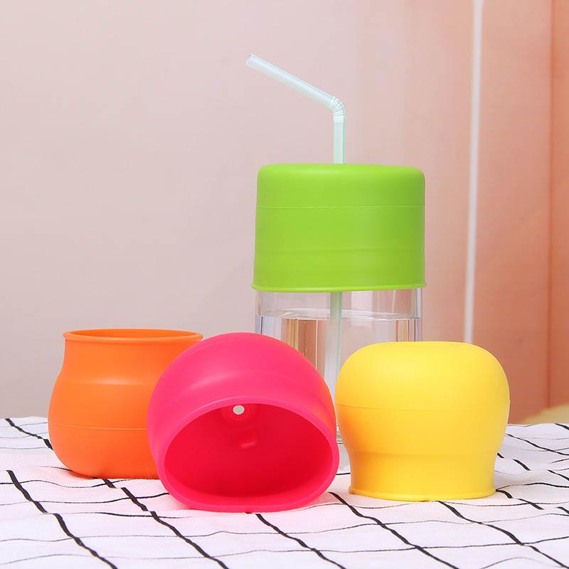 Couvercle en Silicone pour enfants, trou de paille, couvercle de verrerie, étanche, extensible, couleur bonbon, accessoires de tasse, anti-déversement