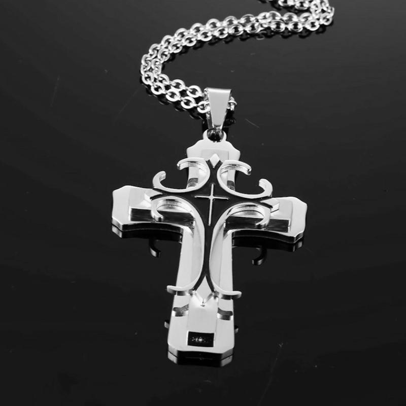 Men's Fashion Necklace Jesus Cross Pendant Necklace Stainless Steel Necklace Byzantine Necklace Vintage Cross Necklace Cross Pendant Necklaces