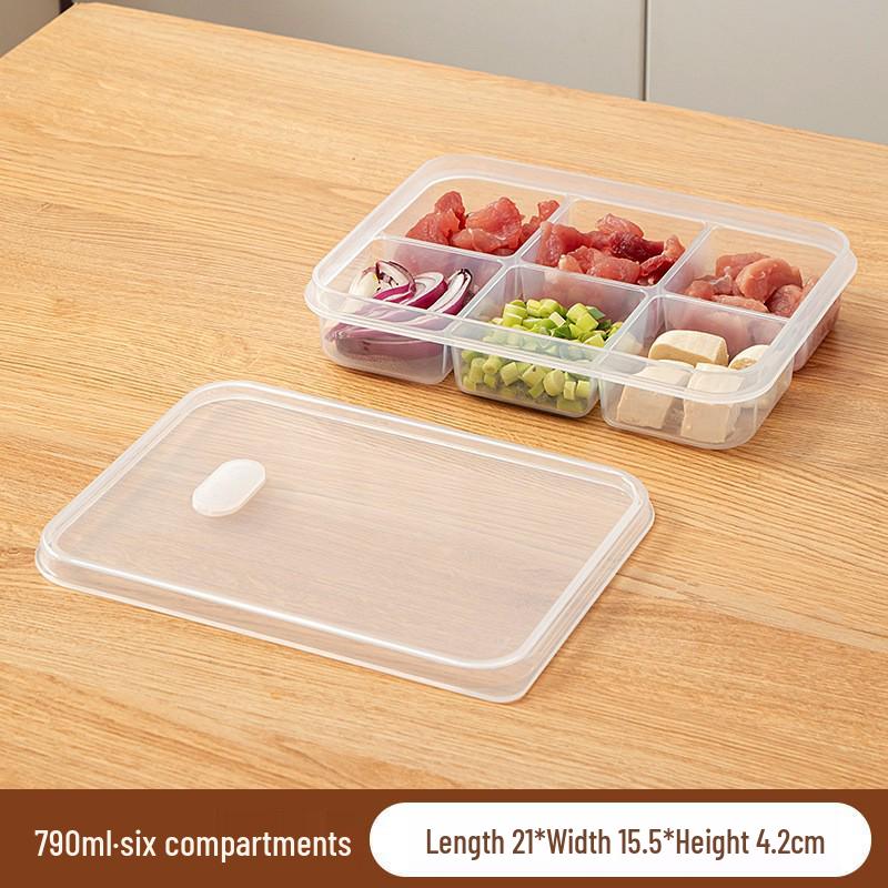 Kitchen Divided Food Storage Box with Lid - Food Grade Plastic & Silicone Fresh-Keeping Container for Fruits & Vegetables