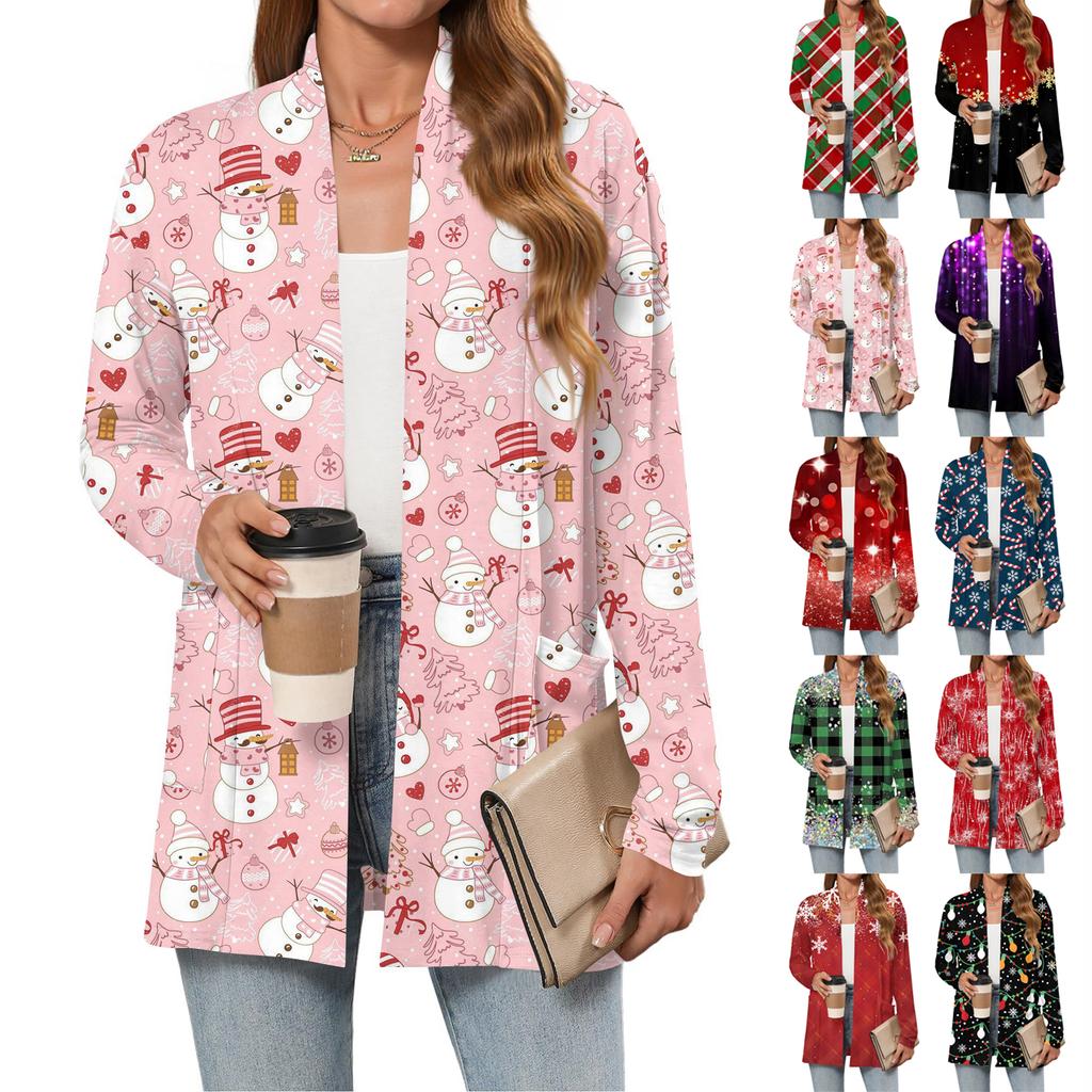 Women's Christmas Printed Lightweight Cardigan Long Sleeved Casual Loose Thin Fit With Pockets Cardigan Jacket