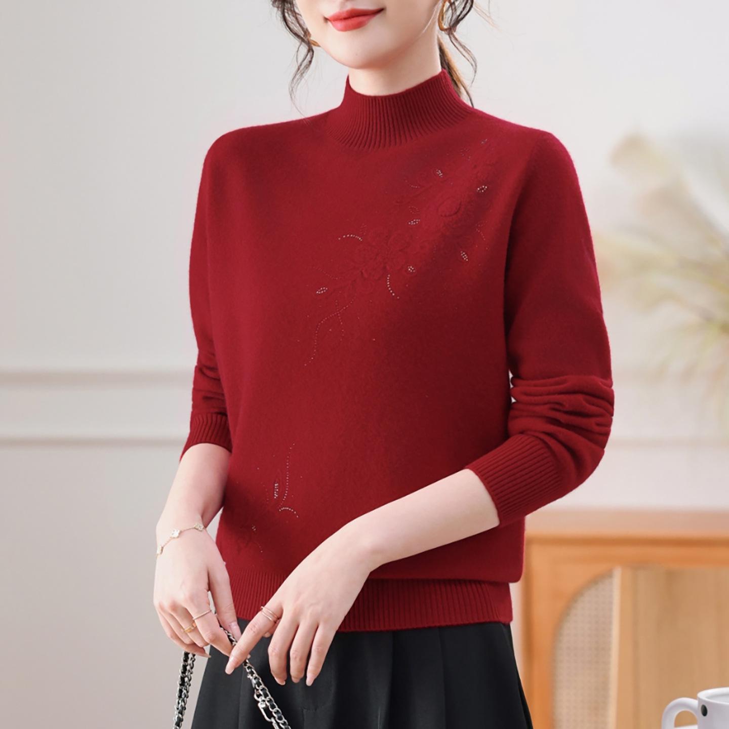 

100% Pure Wool High Neck Sweater for Women - 2026 Autumn/Winter Collection for Middle-Aged and Elderly 2XL (125-135 catties)