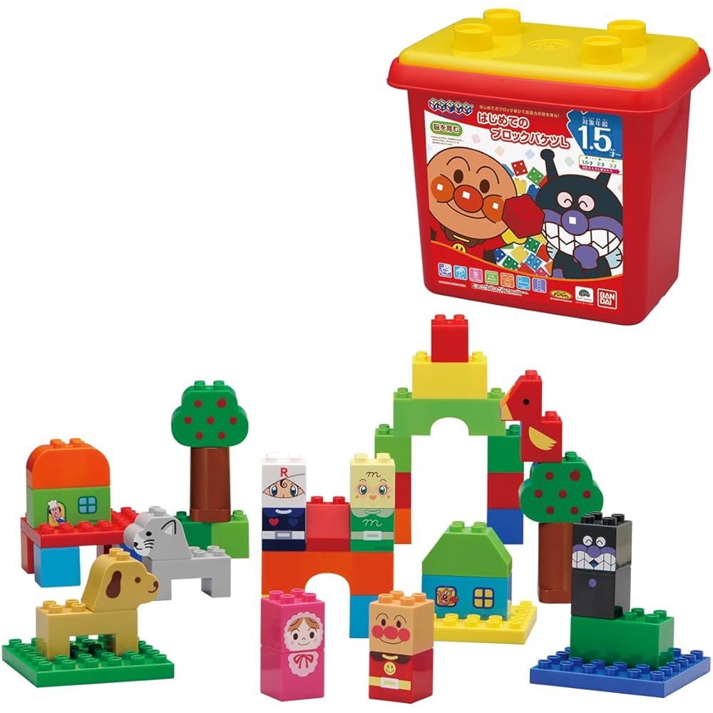 Bandai BlockLabo First Block Bucket L for Ages 1.5 and Up Anpanman Toy Building Blocks