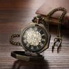 Antique Mechanical Pocket Watch with Hand-Wound Skeleton: Octagonal Roman Analogue Pocket Watch with Retro Pendant and Brown Chain - Perfect Gift for
