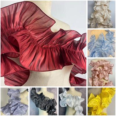 3 Yards Glänzendes Großwellen-Spitzenband Helles Seidenrüschenstoff-Applikation DIY Cosplay Tanzaufführung Cosplay Nähzubehör