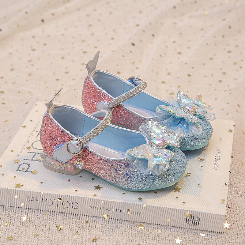 2026 New Spring Little Girls' Crystal Princess Leather High Heels