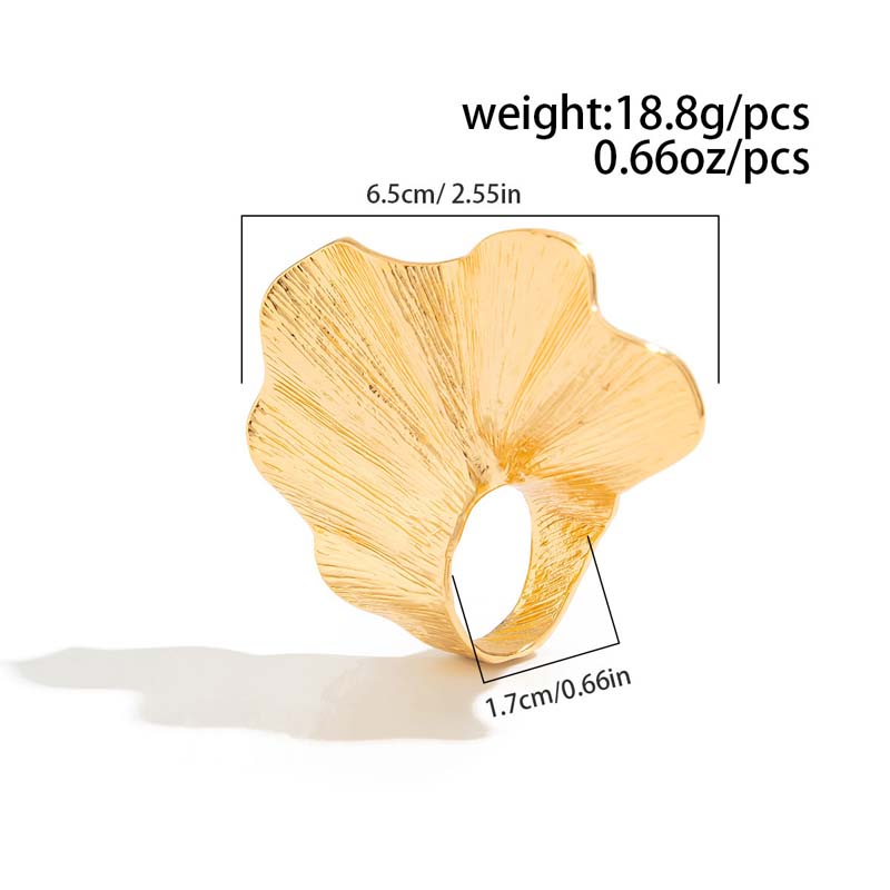 Ginkgo Leaf Ring for Women Men Fashiontrend Classic Metal Pleated Personality Leaf Fan-Shaped Finger Ring Punk Party Jewelry