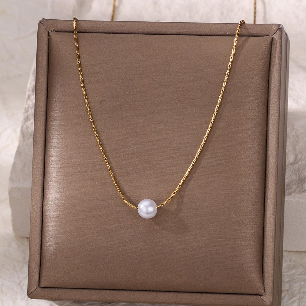 Dainty Imitation Pearl Pendant Necklace For Women Stainless Steel Gold Color Chain Elegant Wedding Christmas Jewelry Gift