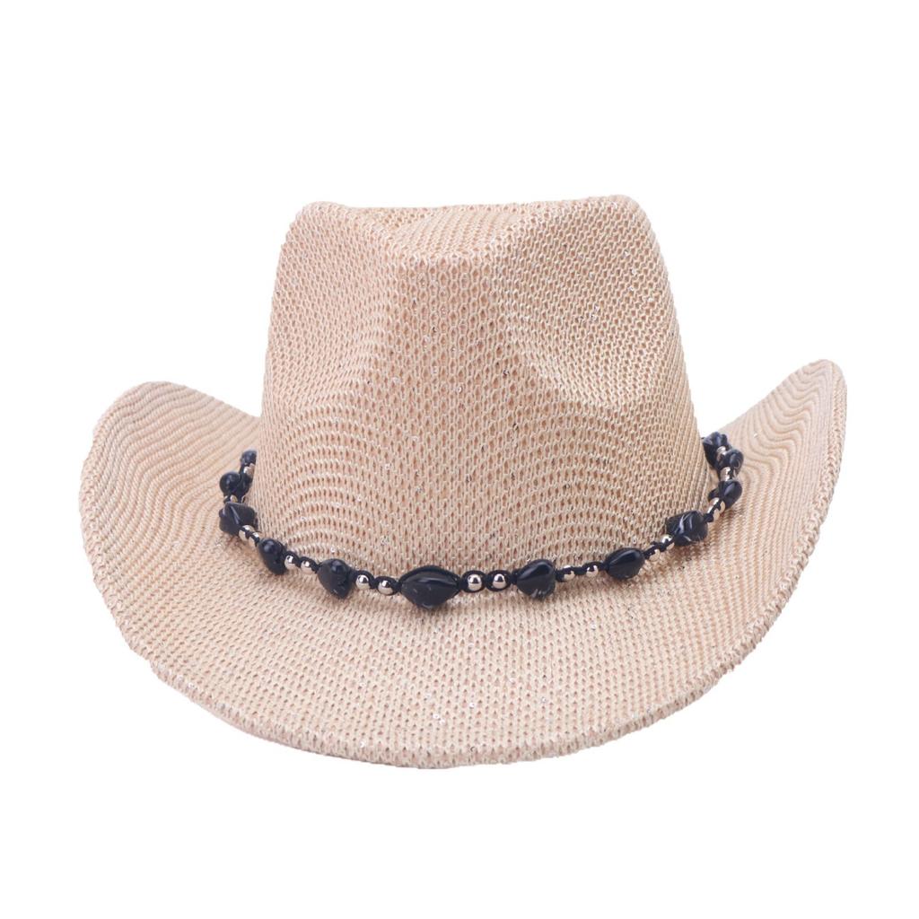 Popular European and American Classic Western Denim Straw Hat Men's and Women's Fashion Outdoor Sunscreen Sequined Straw Hat