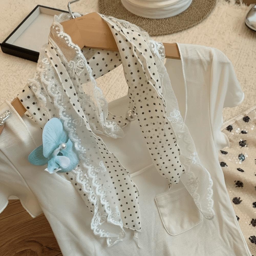 Lace Polka Dot Chiffon Scarf Thin Skirt Accessories Geometric Pattern Belt  Paired with Jeans