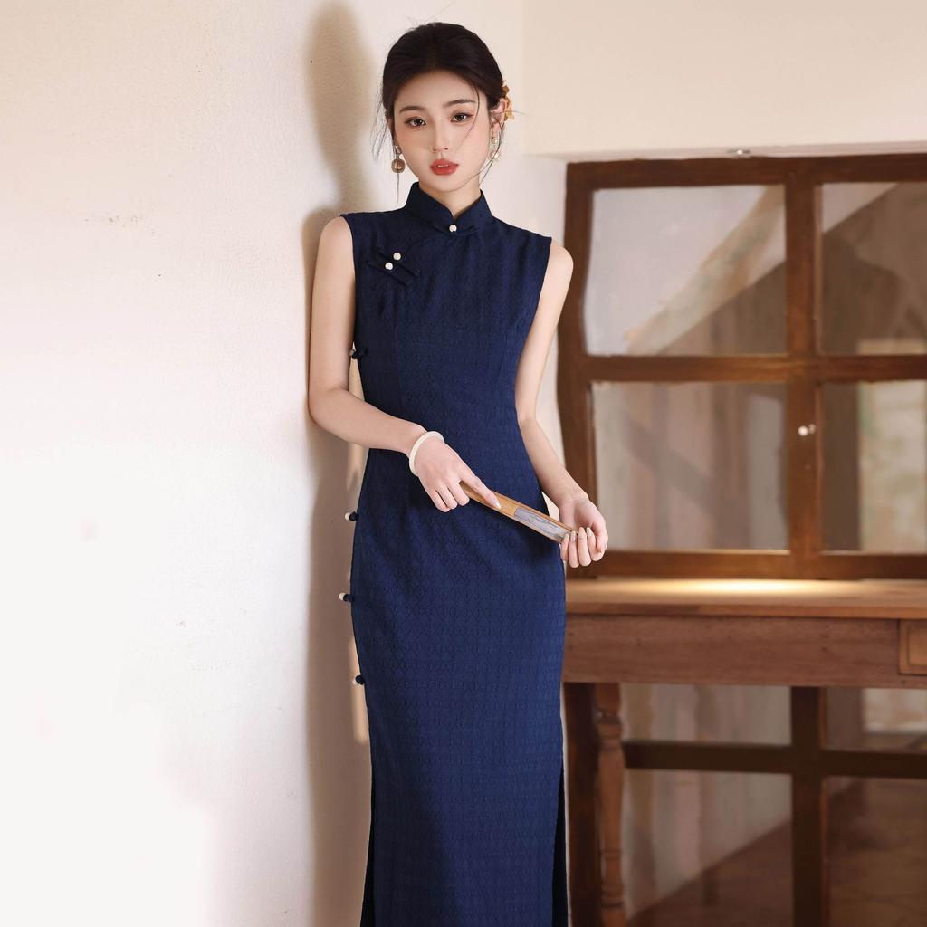 1011 spring and summer new Chinese style elegant temperament Chinese cheongsam traditional side eight buckle cold cheongsam
