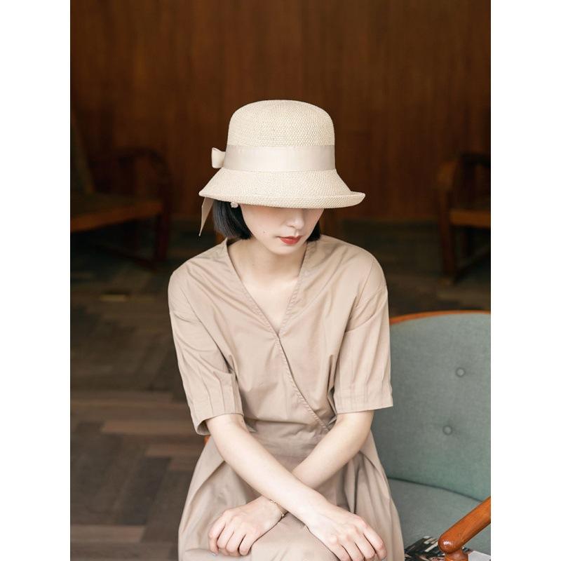 Curled sun hat women's sun protection hat summer travel face cover sun hat versatile new knitted bucket hat