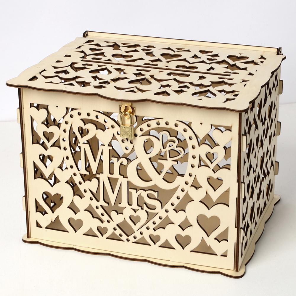 Large, Elegant Wooden Gift Card Box with Lock, Wooden, sy to Assemble, for Weddings and More, Wedding Card Box with Lock, Rustic